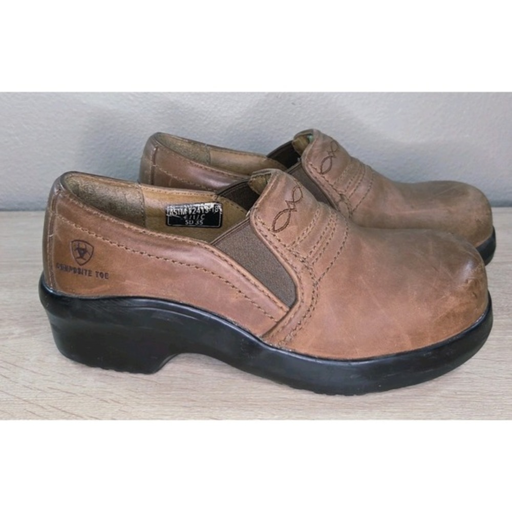 Ariat Expert Safety Clog Brown Leather‎ Composite Toe Work Shoes US 7